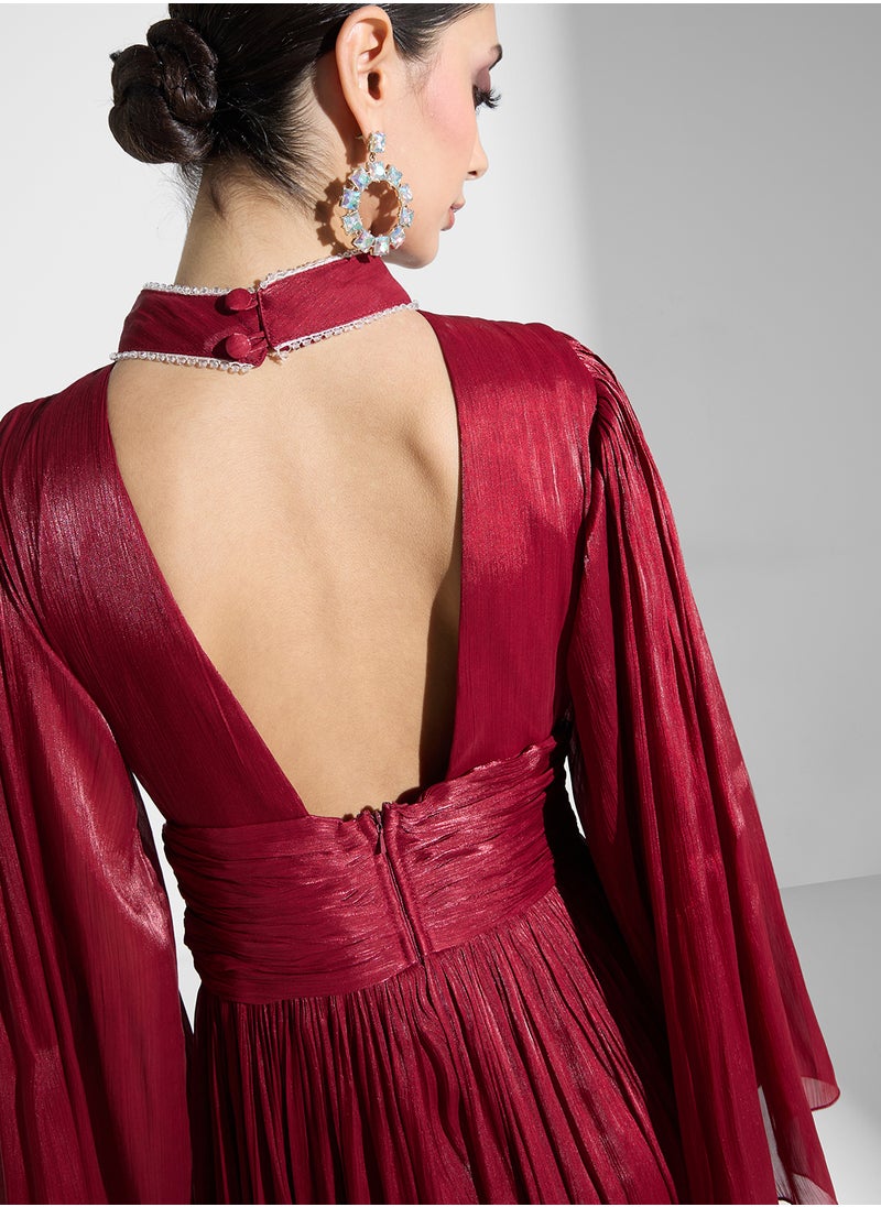 Namshi x Deep Neck Dress With Slit  - Image 4