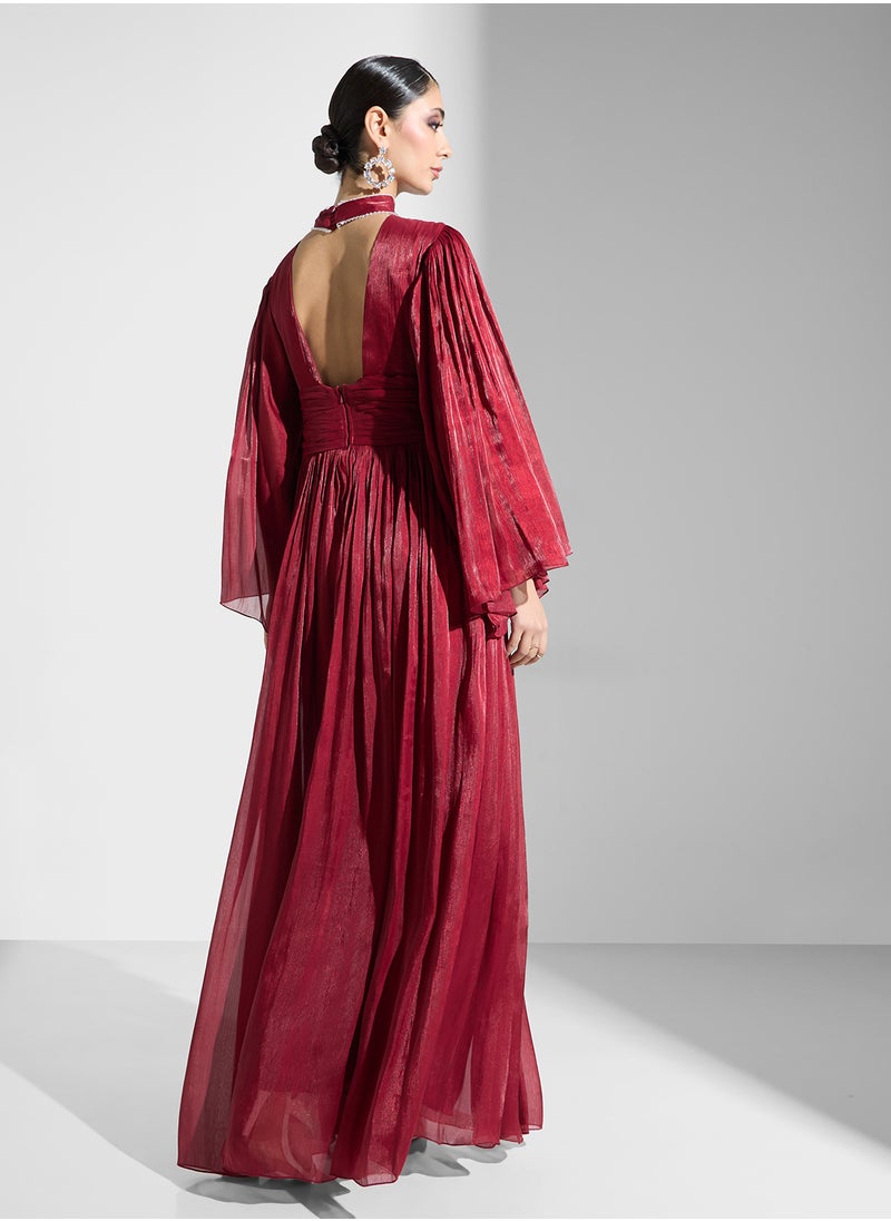 Namshi x Deep Neck Dress With Slit  - Image 2