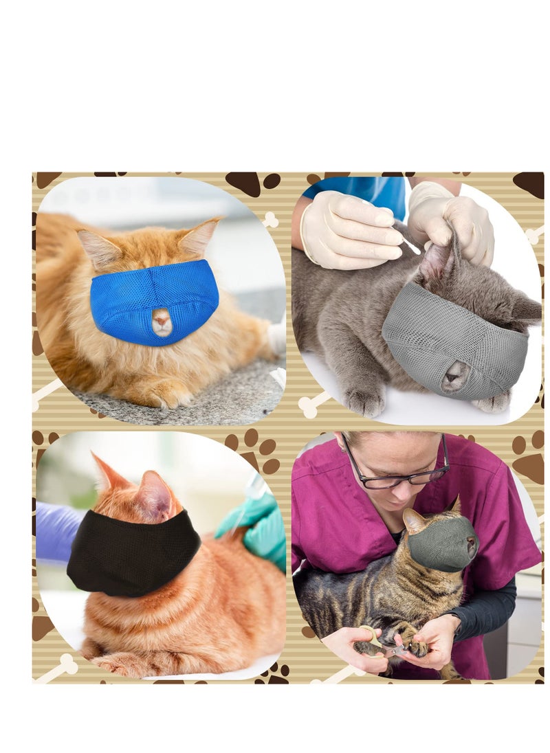 SYOSI - 6 Pcs Cat Muzzle for Grooming, Breathable Mesh Muzzles, Gentle and Soft Muzzle, Colorful Cat Mouth Guard Muzzle for Anti Biting Chewing Grooming (Black, Blue, Gray, Light Gray, Pink, Light Blue) - Image 1