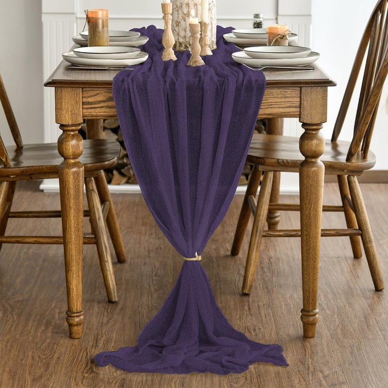 Artoid Mode Boho Purple Gauze Wedding Cheesecloth Table Runner, 30x120 Inch Seasonal Fabric Kitchen Dining Holiday Table Decor for Home Party - Image 2