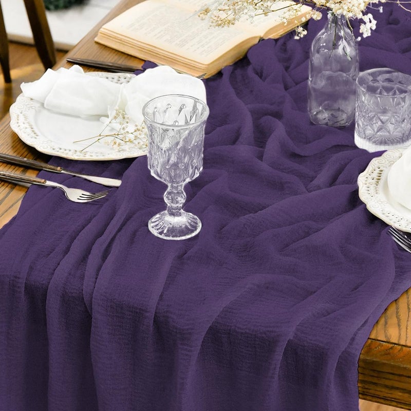 Artoid Mode Boho Purple Gauze Wedding Cheesecloth Table Runner, 30x120 Inch Seasonal Fabric Kitchen Dining Holiday Table Decor for Home Party - Image 1