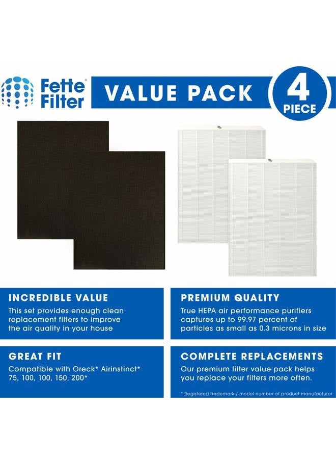 Fette Filter Air Purifier Filters Compatible with Oreck Airinstinct 75, 100, 100, 150, 200 HEPA , Contains 2 HEPA and 2 Carbon Replacement Filters - Pack of 2 - Image 2