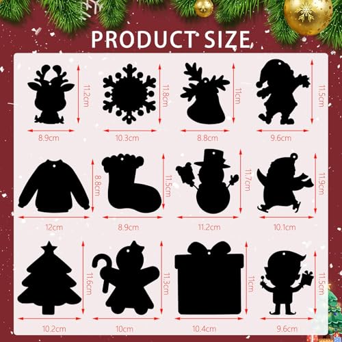 JULMELON Christmas Scratch Art 36 PCS Christmas Crafts Kits for Kids Rainbow Magic Scratch Paper Cards Xmas Hanging Ornaments Decorations DIY Winter Holiday Party Favors - Image 5