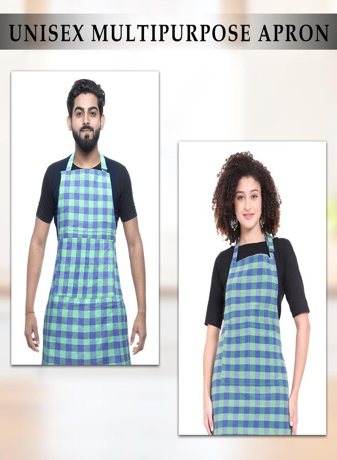 GLUN® Green & Blue Apron, Checkered Design Unisex Kitchen Aprons, Pack of 2, Waterproof Back with 2 Centre Pocket & Adjustable Neck Strap - Image 4