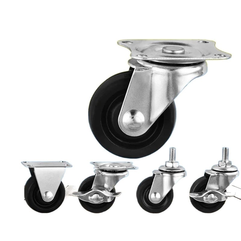 1 5 Inch Rubber Wheel With M8 Brake Universal Caster For Small Cart Storage Rack 4Pcs Black - Image 4