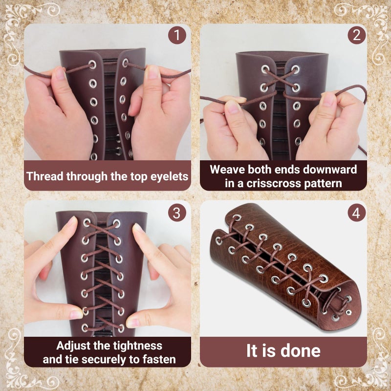 Vegove Women Medieval Viking Costume Accessories, Renaissance Fairy Elf Ears & Moon Head Chain Corset Bracer Kit for Halloween (Brown, Medium) - Image 5