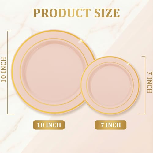 NOCCUR 200PCS Pink Plastic Plates for 100 Guests - Include 100PCS 10" Dinner/ 100PCS 7" Dessert Plastic Plates Heavy Duty - Ideal for Wedding/Party/Mother's Day - Image 2