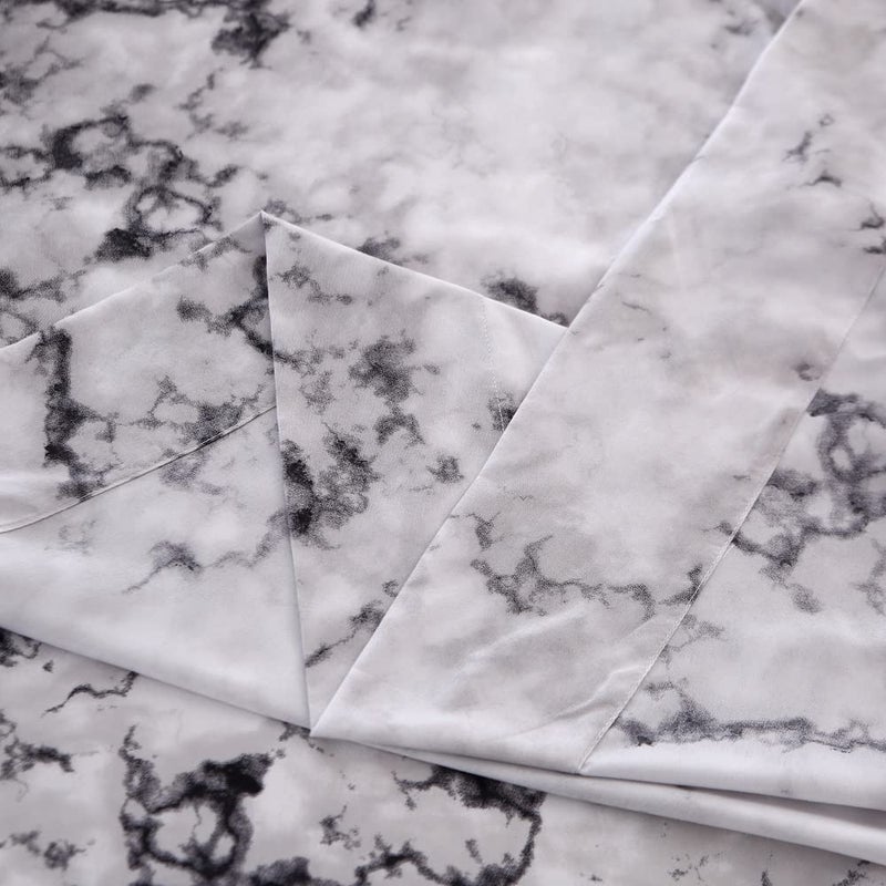 ماج ورقة السرير الرخامية Mag 4pc أسود ورمادي حجم كامل النمط الحديث ورقة الفراش المطبوعة مع واحد شقة أعلى و 1 ورقة مجهزة مع 2 وسادة 14 عميق - Image 3