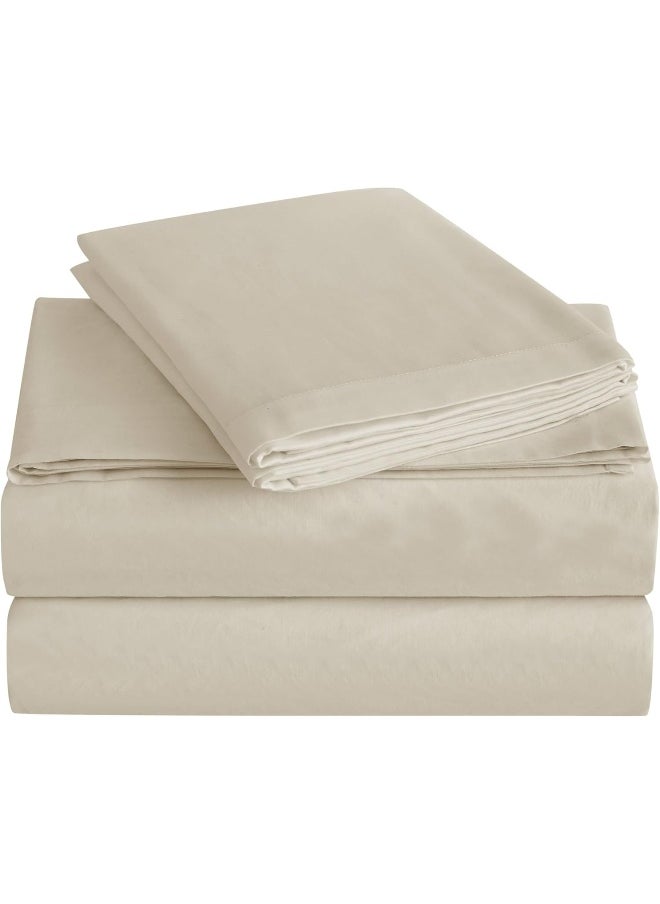Charisma Charisma 310 Thread Count Classic Solid Cotton Sateen Queen Sheet Set in Almond Milk  - Image 2