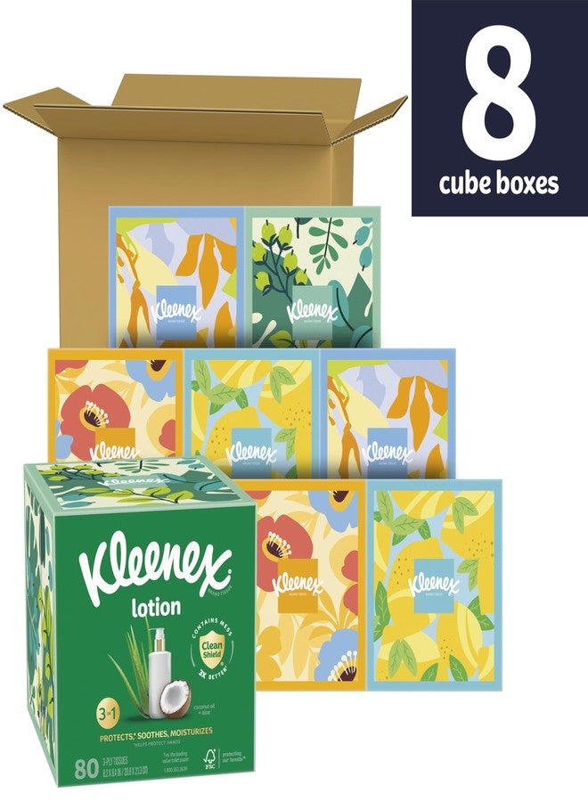 Kleenex Lotion Facial Tissues with Coconut Oil, 8 Cube Boxes, 80 Tissues Per Box, 3-Ply - Image 2