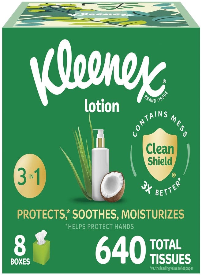 Kleenex Lotion Facial Tissues with Coconut Oil, 8 Cube Boxes, 80 Tissues Per Box, 3-Ply - Image 1