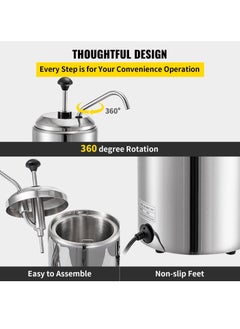 Grace Cheese Warmer 2.5L Stainless Steel Cheese Dispenser 30-110℃ Cheese Warmer with Pump Temp Adjustable for Hot Fudge Cheese Caramel Butter  - Image 5