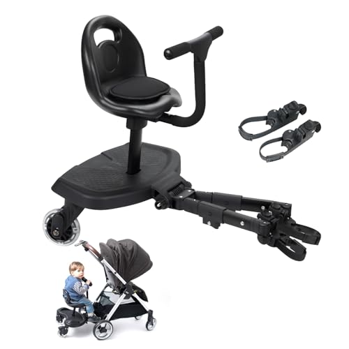 OUSEXI لوحة عربة أطفال عالمية 2 في 1، ملحق عربة أطفال راكب مع مقعد saddle ومنصة وقوف، سهل وسريع الاستخدام، تصميم آمن ترقية 2025 مع زوجين من الموصلات - Image 1