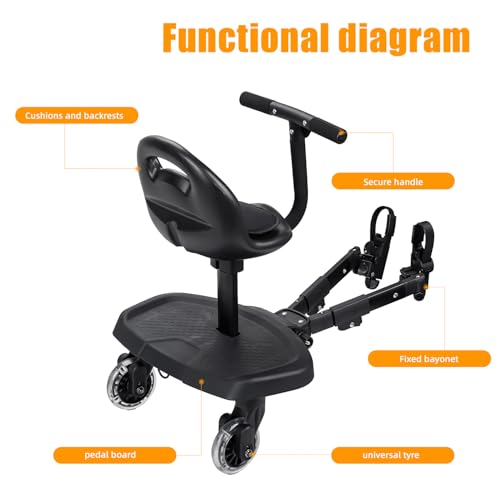 OUSEXI لوحة عربة أطفال عالمية 2 في 1، ملحق عربة أطفال راكب مع مقعد saddle ومنصة وقوف، سهل وسريع الاستخدام، تصميم آمن ترقية 2025 مع زوجين من الموصلات - Image 5