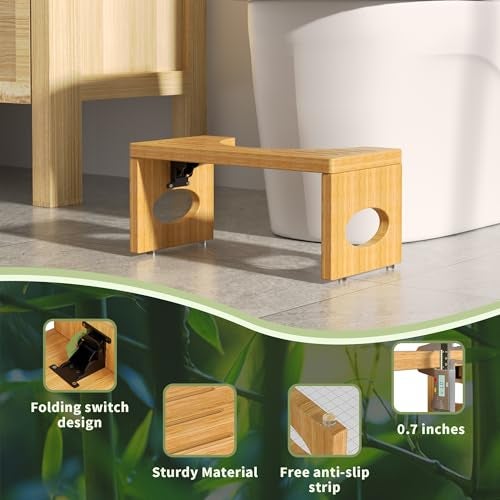 ROMGUAR CRAFT 7 Inch Bamboo Toilet Stool, Foldable Poop Stool, Bathroom Step Stool Squat (Natural) - Image 4