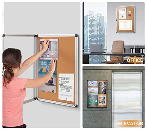 S SWANCROWN SWANCROWN Enclosed Bulletin Board,Lockable Cork Noticeboard for School Office,Wall Display Case with Lock 20"x14"(2xA4) - Image 5