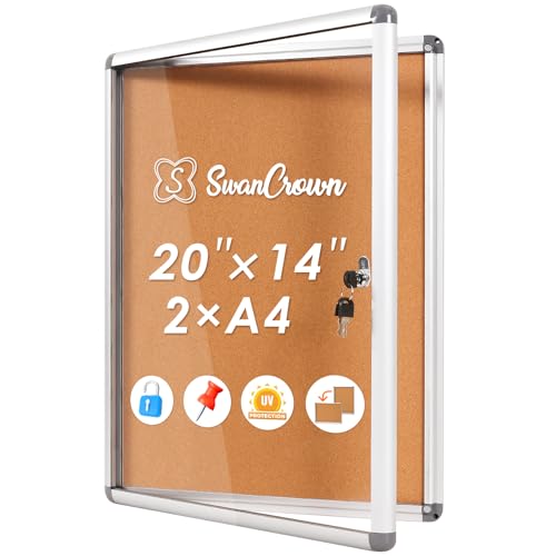 S SWANCROWN SWANCROWN Enclosed Bulletin Board,Lockable Cork Noticeboard for School Office,Wall Display Case with Lock 20"x14"(2xA4) - Image 1