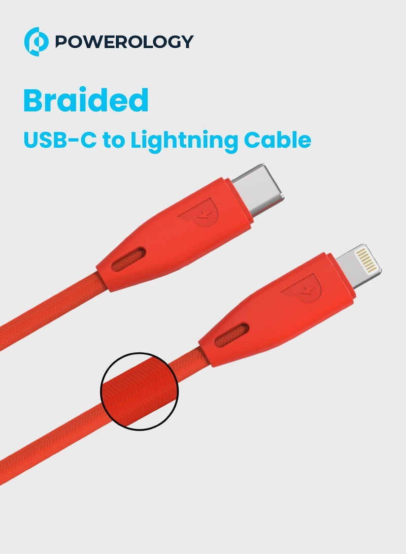 باورولوجي شاحن ايفون كابل شحن سريع ، يو اس بي-سي إلى لايتنينج 2 متر ، شحن سريع وآمن متوافق مع ايفون 14 برو ماكس / 14 برو / 14 برو ماكس / 13 برو / 12 ميني / 11 / اكس اس اند مور-احمر - Image 2