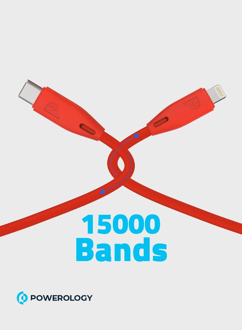 باورولوجي شاحن ايفون كابل شحن سريع ، يو اس بي-سي إلى لايتنينج 2 متر ، شحن سريع وآمن متوافق مع ايفون 14 برو ماكس / 14 برو / 14 برو ماكس / 13 برو / 12 ميني / 11 / اكس اس اند مور-احمر - Image 3