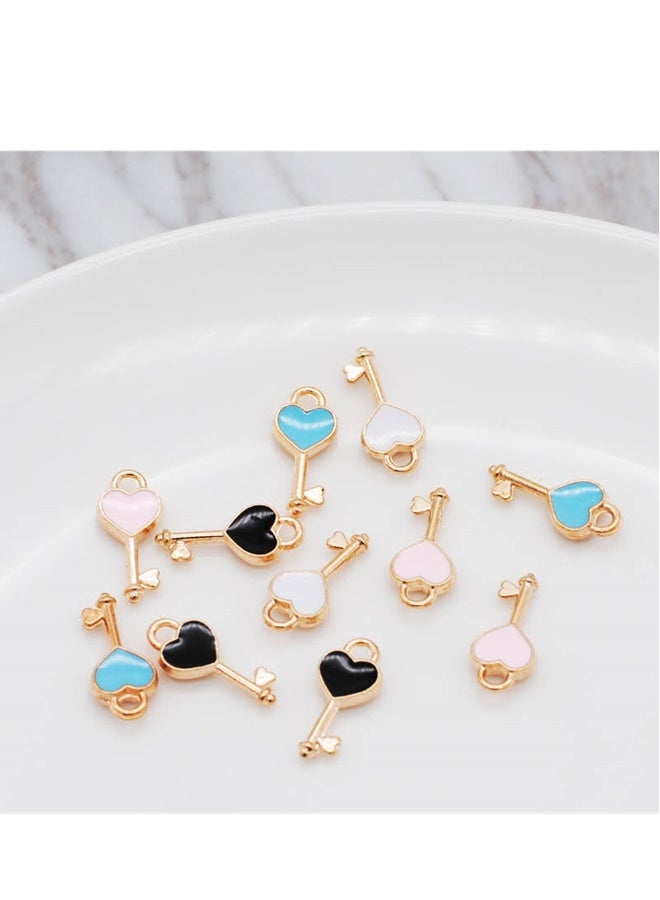 Heart Shaped Enamel Key Lock Charms 100Pcs Assorted Mini Dangle Pendants Ideal for Jewelry Making and DIY Crafts - Image 2