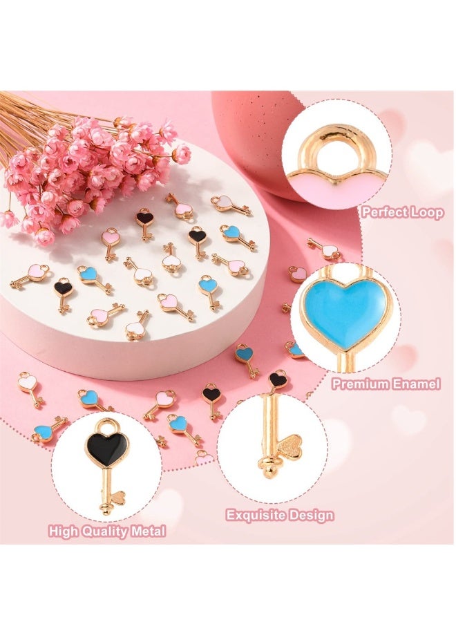 Heart Shaped Enamel Key Lock Charms 100Pcs Assorted Mini Dangle Pendants Ideal for Jewelry Making and DIY Crafts - Image 3
