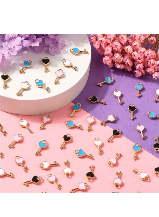 Heart Shaped Enamel Key Lock Charms 100Pcs Assorted Mini Dangle Pendants Ideal for Jewelry Making and DIY Crafts - Image 1