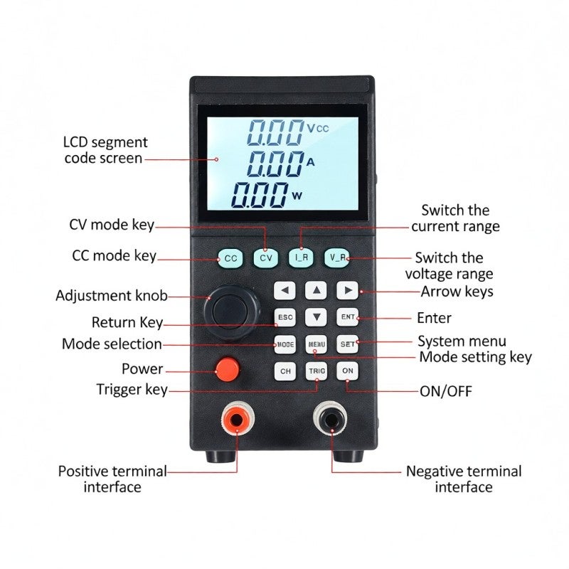 Programmable DC Electronic Load Tester 200W 20A: LCD Segment Code Screen With Adjustable Backlight - Key Lock Function for Electronic Component Testing & Battery Test - Image 4