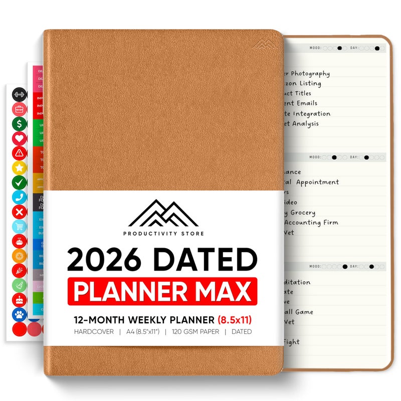 PRODUCTIVITY STORE Dated, 2026 Planner, 8.5" x 11" - The Productivity Planner to Achieve Your 2026 Goals - Planner 2026-2027 by PRODUCTIVITY STORE (A4, BROWN) - Image 1