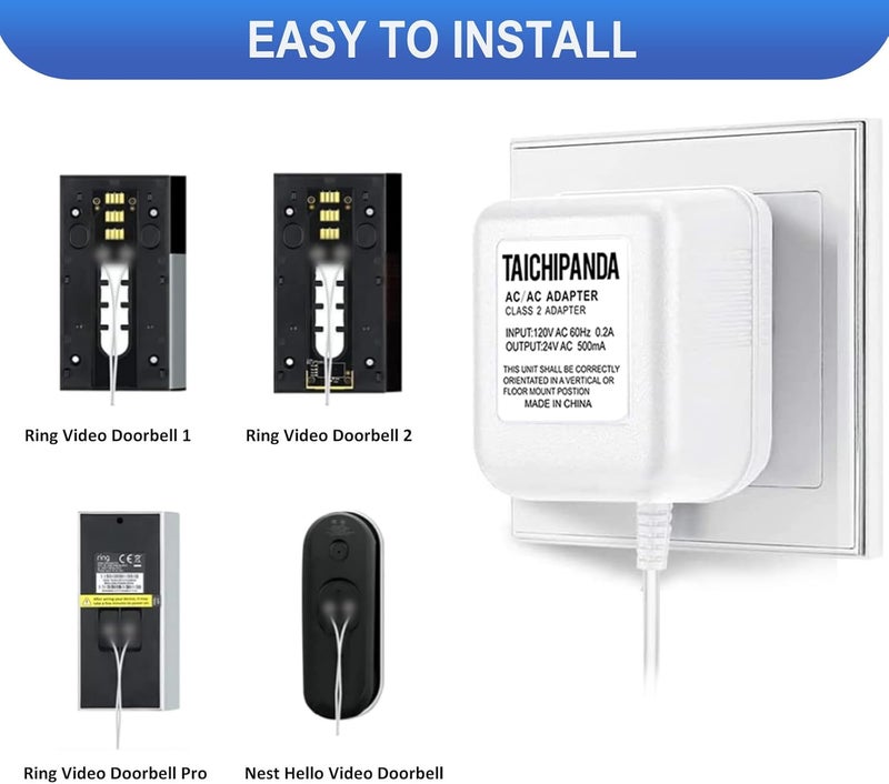TAICHIPANDA 24 Volt Transformer, C Wire Adapter for Nest Honeywell and Sensi Thermosta Doorbell Transformer for Nest Hello Doorbell and Any Doorbells Require 24V Power Supply - Image 3