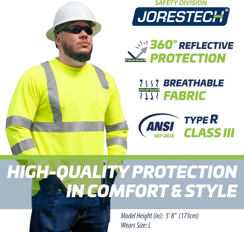 JORESTECH Safety Shirt High Visibility Reflective Yellow Long Sleeve with Front Pocket ANSI Class 3 Type R - Image 5