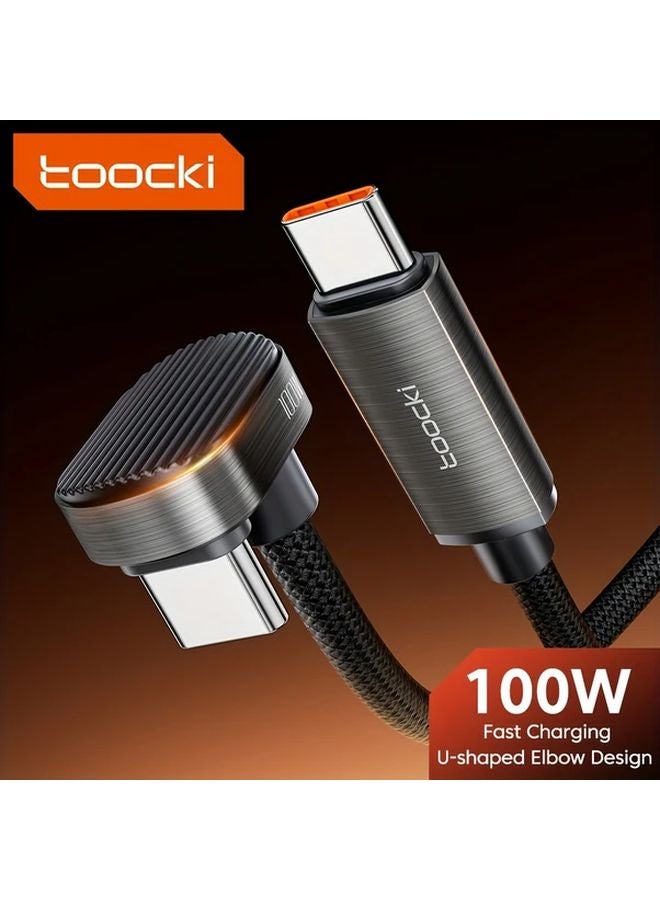 Toocki 100W شاحن سريع على شكل حرف U، كابل من نوع C إلى نوع C بزاوية 180 درجة، بطول 70-87 بوصة لكابل ألعاب الهاتف المحمول - Image 2