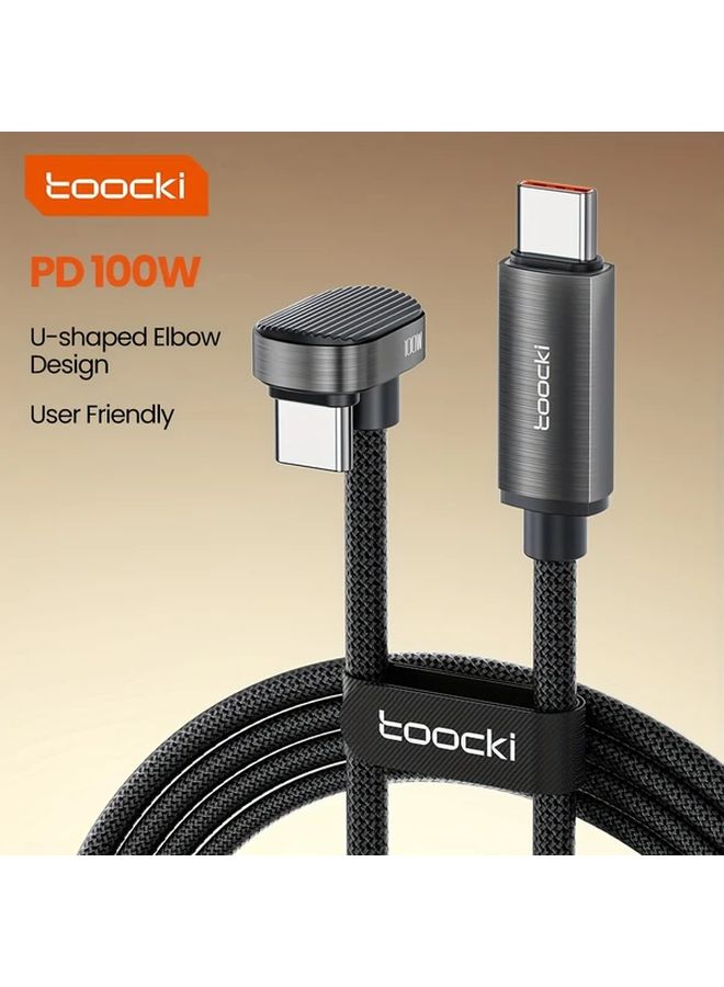Toocki 100W شاحن سريع على شكل حرف U، كابل من نوع C إلى نوع C بزاوية 180 درجة، بطول 70-87 بوصة لكابل ألعاب الهاتف المحمول - Image 1
