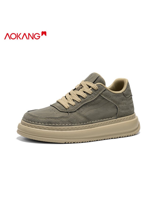 Aokang Men's Casual Sneakers Autumn Winter Fashion Versatile Fleece-lined Cotton Shoes Wild Green Height Increasing Size 41 - Image 1