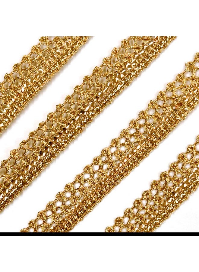 EmbroideryMaterial Zari Lace with Shining Sequence Sitara for Saree Border, Blouse, Dupatta Border, Lehenga, Kurti etc (18 Meters, Gold, 10MM Wide) - Image 1