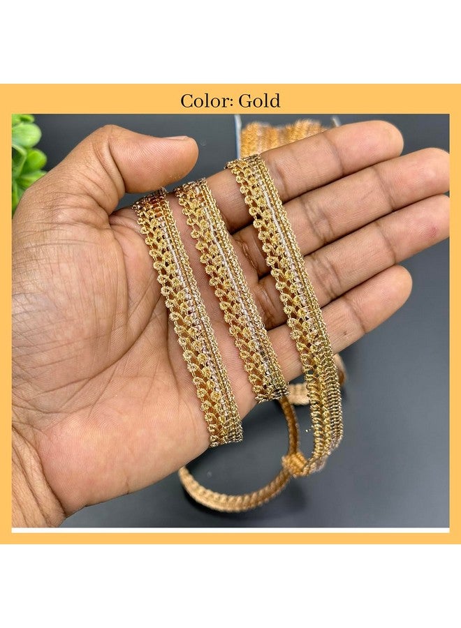 EmbroideryMaterial Zari Lace with Shining Sequence Sitara for Saree Border, Blouse, Dupatta Border, Lehenga, Kurti etc (18 Meters, Gold, 10MM Wide) - Image 3