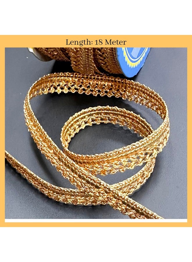EmbroideryMaterial Zari Lace with Shining Sequence Sitara for Saree Border, Blouse, Dupatta Border, Lehenga, Kurti etc (18 Meters, Gold, 10MM Wide) - Image 4