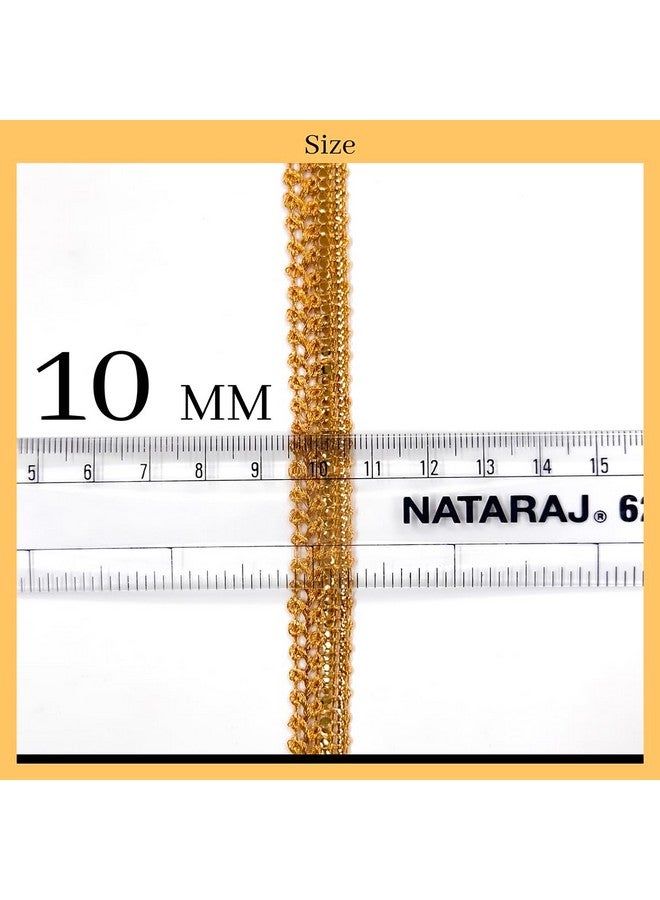 EmbroideryMaterial Zari Lace with Shining Sequence Sitara for Saree Border, Blouse, Dupatta Border, Lehenga, Kurti etc (18 Meters, Gold, 10MM Wide) - Image 2