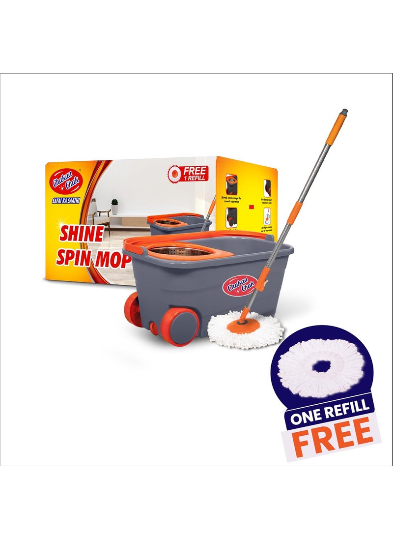 Chakaa chak Chakaachak Shine Spin Bucket Mop with Stainless Steel Wringer Plus 1 Free Refill Multicolor  - Image 1