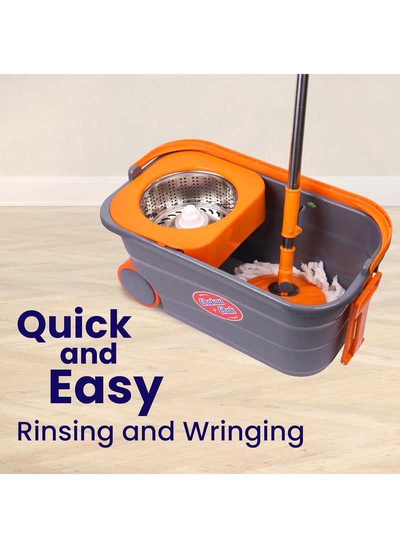 Chakaa chak Chakaachak Shine Spin Bucket Mop with Stainless Steel Wringer Plus 1 Free Refill Multicolor  - Image 4
