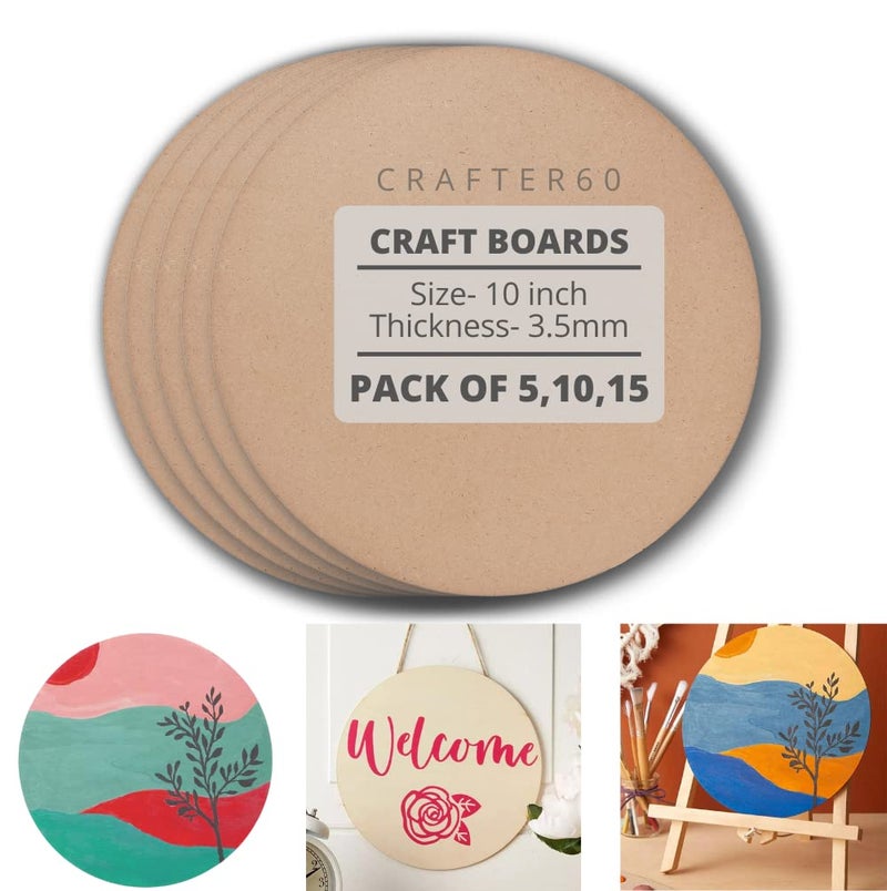 CRAFTER60 Round MDF Boards for Art and Craft 10 inch 35mm Pine Wood Board Unfinished Round MDF Cutouts for Art and Craft for Resin Art Mandala Art Pyrography Painting 10 Inch Pack of 10