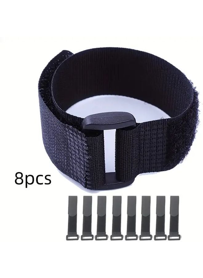 8pcs 2mm Black Self Adhesive Nylon Cable Ties Adjustable Buckle Heavy Duty Straps - Image 1