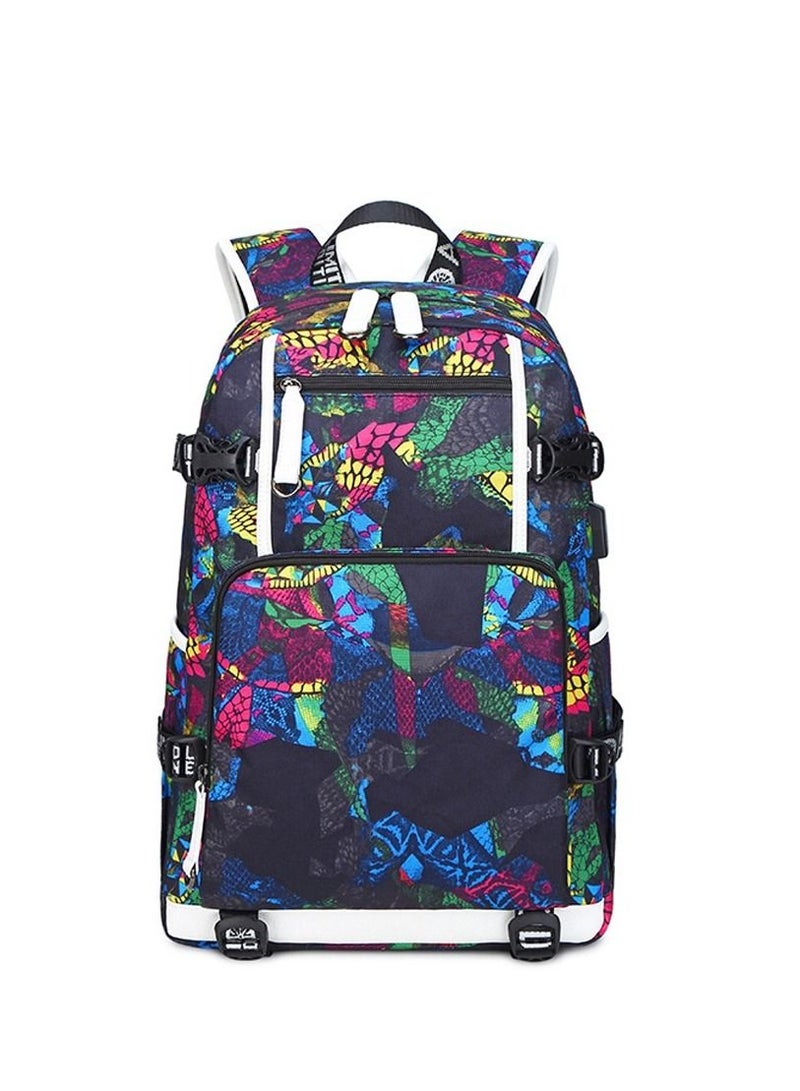 Aolida 1-Piece Men's Korean Version Backpack Minimalist Middle School Student Backpack Heat Transfer Printed Casual Men's Backpack