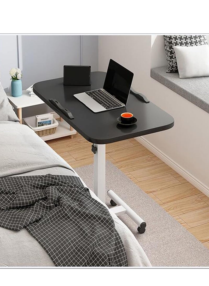 PENG GENERAL - Mobile Over Bed Table with Wheels Adjustable Over Bed Table Standing Desk Cart Black 55x32cm - Image 1