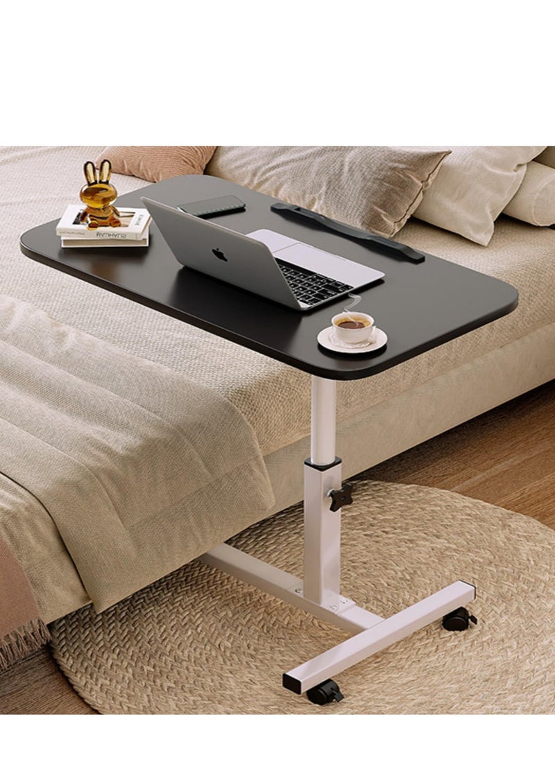 PENG GENERAL - Mobile Over Bed Table with Wheels Adjustable Over Bed Table Standing Desk Cart Black 55x32cm - Image 1