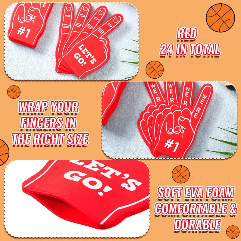 Sinmoe 24 Pcs Mini Foam Finger Baseball Fan Mini Foam Finger, We're #1 Sports Themed Party Supplies for Baseball Hockey Football Basketball Events Team Gifts(Red) - Image 3