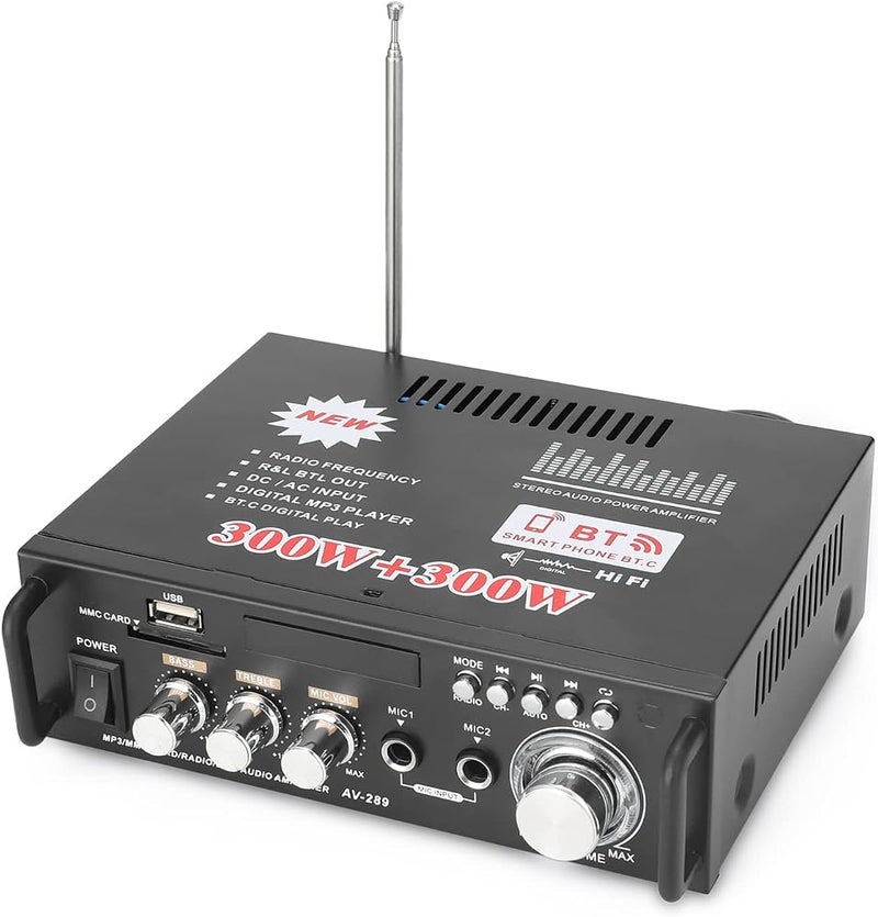 Eacam 12V/ 220V Mini 2CH LCD Display HIFI Audio Stereo Power Amplifier BT FM Radio Portable Car Home 600W Remote Control Audio Amplifier - Image 2