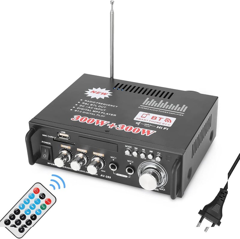 Eacam 12V/ 220V Mini 2CH LCD Display HIFI Audio Stereo Power Amplifier BT FM Radio Portable Car Home 600W Remote Control Audio Amplifier - Image 1