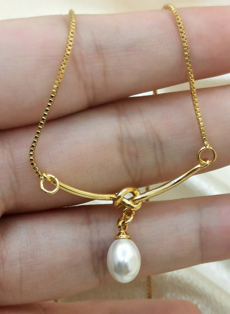 YL Single Pearl Necklace With Knot - Image 1