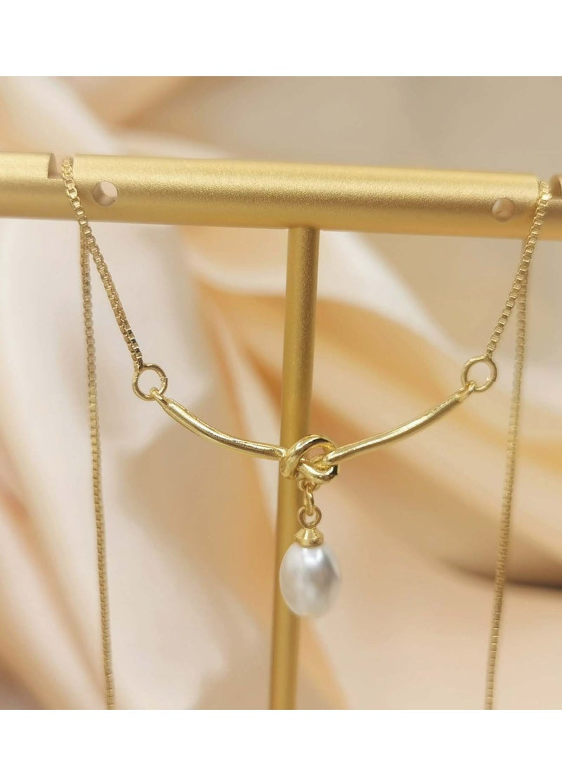 YL Single Pearl Necklace With Knot - Image 3