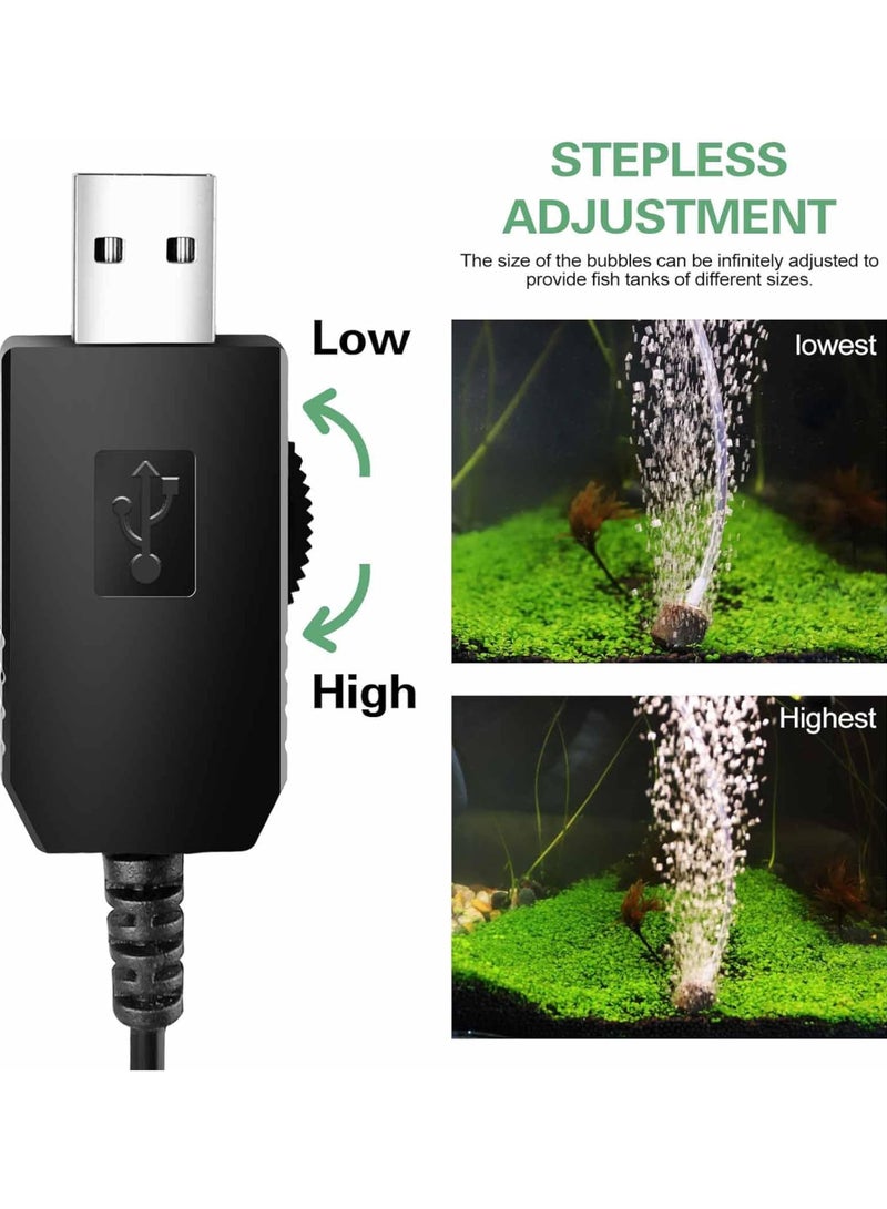 Mini Aquarium Air Pump, USB Air Pump for 5-Gallon (about 15.7L) Aquariums, Adjustable Fish Tank Aerator, Includes Aquarium Air Tube + Air Stone, USB Power Bank Aquarium Air Pump - Image 2